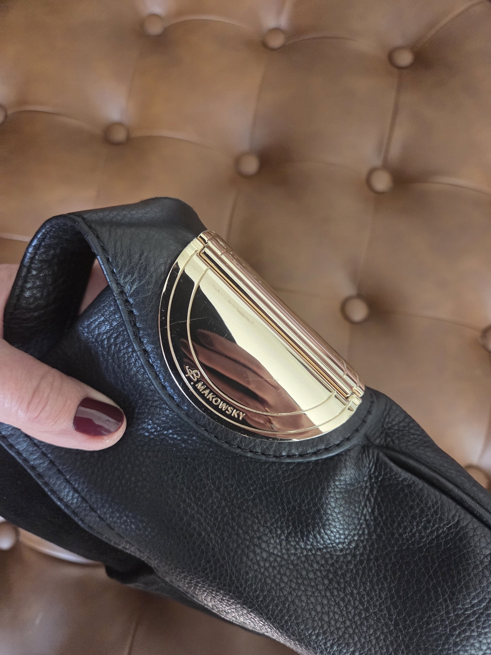 b. makowsky Black Suede & Leather Shoulder Bag with Gold Accents - Picture 12 of 14